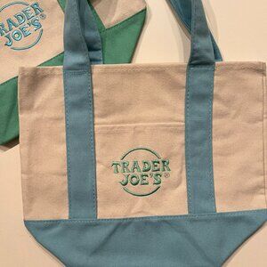Trader Joe's Mini Pastel Canvas Tote Bag (Set of 2) (Blue and‎ Green)